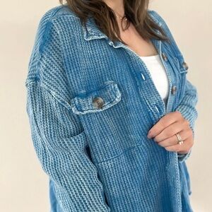 Blue Button-Up Knit Top